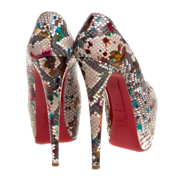Pre Owned Christian Louboutin Python Leather Daffodile Platform Pumps Size 38