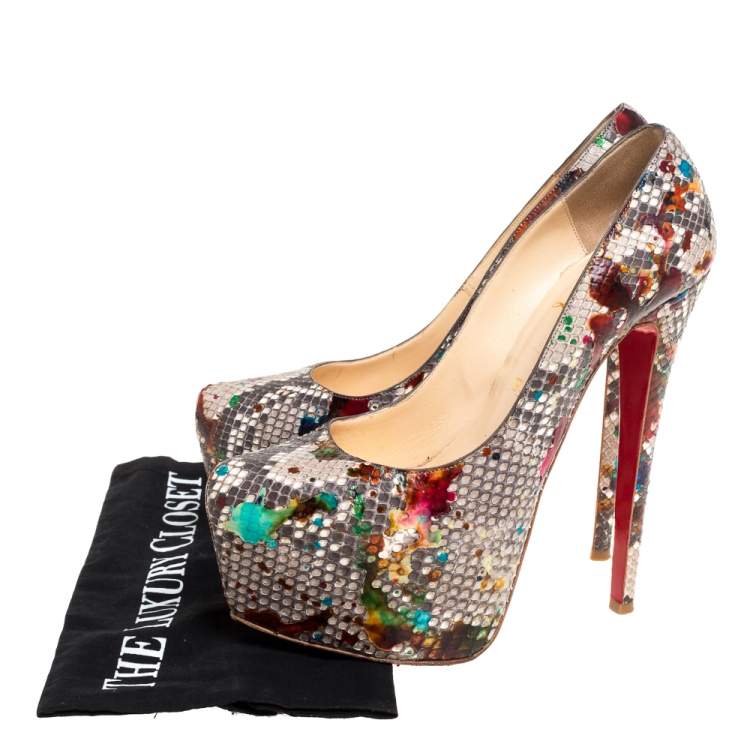 Pre Owned Christian Louboutin Python Leather Daffodile Platform Pumps Size 38