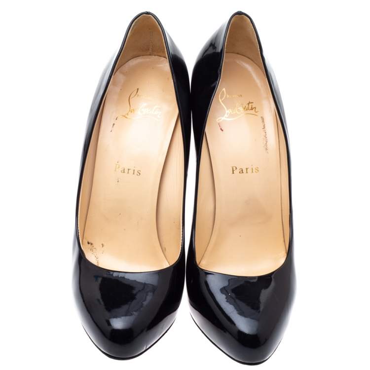 Pre Owned Christian Louboutin Black Patent Leather Rolando Platform Pumps Size 38.5