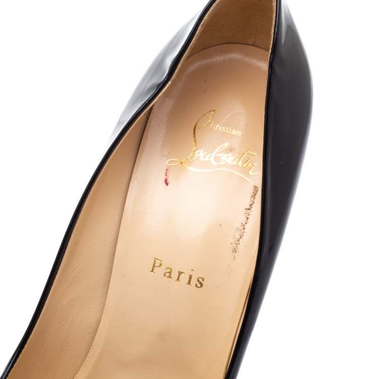 Pre Owned Christian Louboutin Black Patent Leather Rolando Platform Pumps Size 38.5