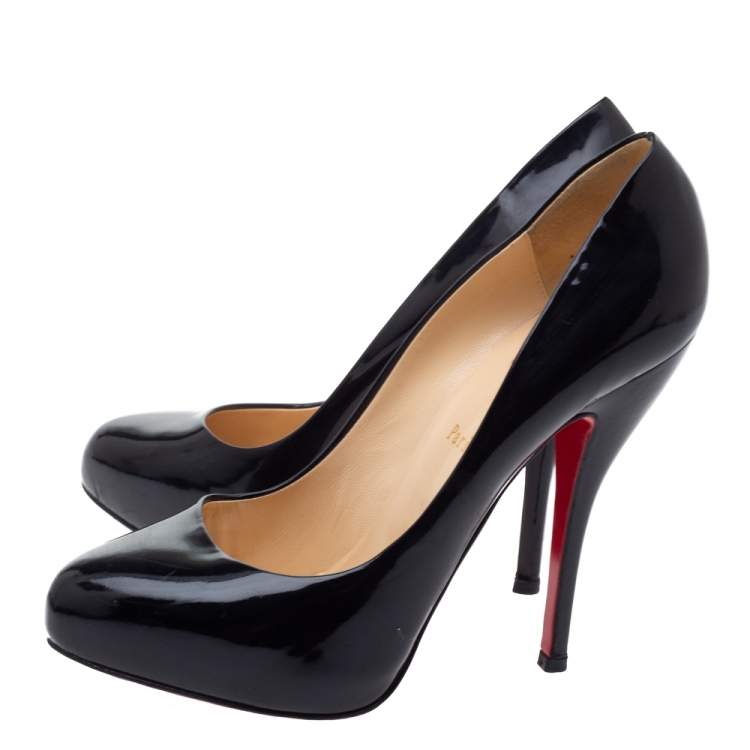 Pre Owned Christian Louboutin Black Patent Leather Rolando Platform Pumps Size 38.5