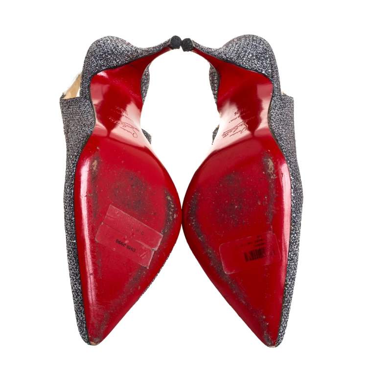 Pre Owned Christian Louboutin Metallic Grey Coarse Glitter Back2 Slingback Sandals Size 38.5