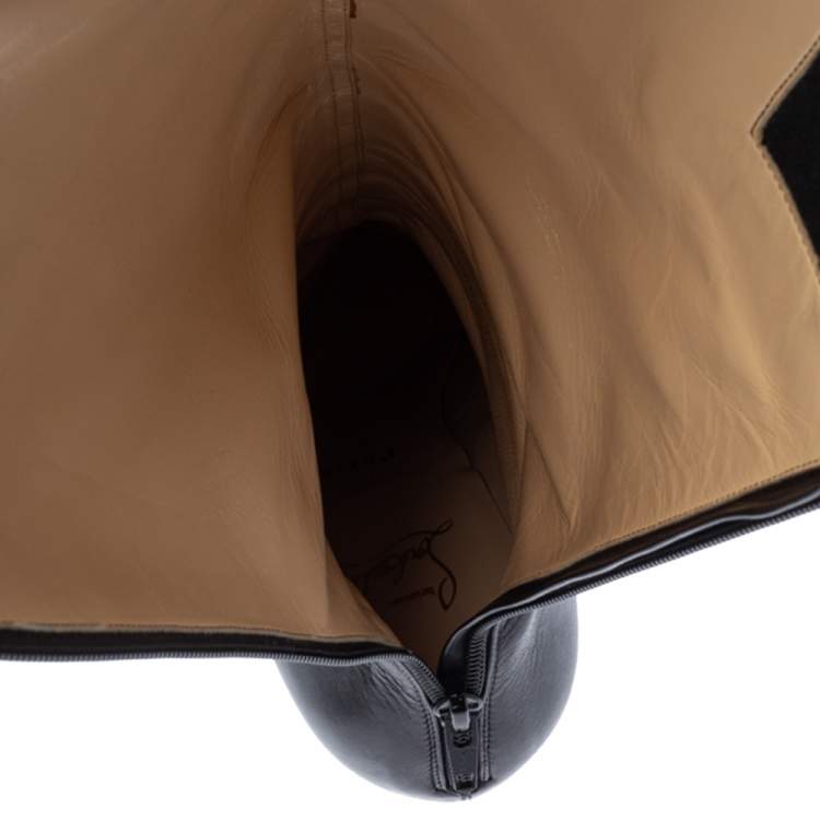 Pre Owned Christian Louboutin Black Leather Structural Knee Boots Size 40.5