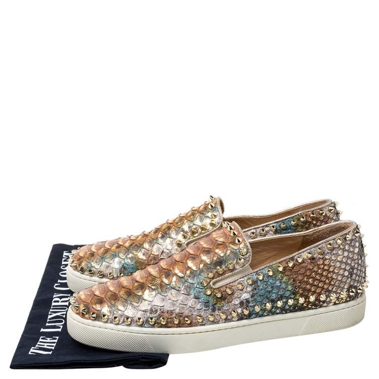Pre Owned Christian Louboutin Multicolor Python Pik Boat Slip On Sneakers Size 40.5