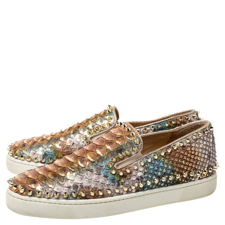 Pre Owned Christian Louboutin Multicolor Python Pik Boat Slip On Sneakers Size 40.5