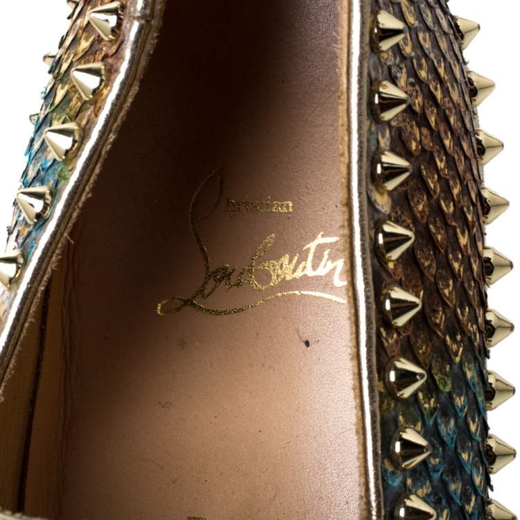Pre Owned Christian Louboutin Multicolor Python Pik Boat Slip On Sneakers Size 40.5