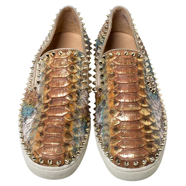 Pre Owned Christian Louboutin Multicolor Python Pik Boat Slip On Sneakers Size 40.5