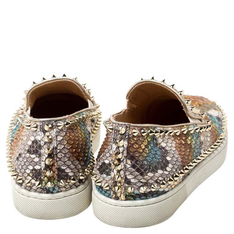 Pre Owned Christian Louboutin Multicolor Python Pik Boat Slip On Sneakers Size 40.5