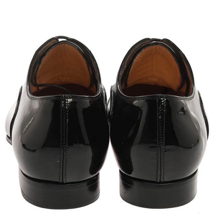 Pre Owned Christian Louboutin Black Patent Leather Cap Toe Oxfords Size 37.5