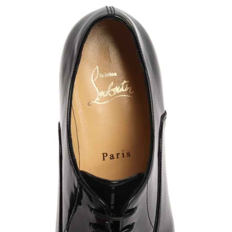Pre Owned Christian Louboutin Black Patent Leather Cap Toe Oxfords Size 37.5
