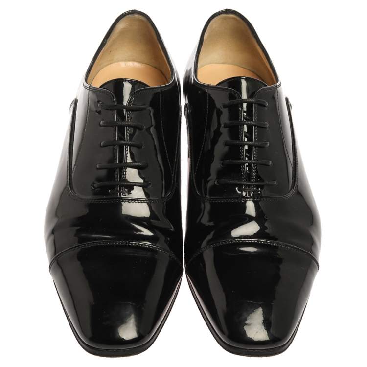 Pre Owned Christian Louboutin Black Patent Leather Cap Toe Oxfords Size 37.5