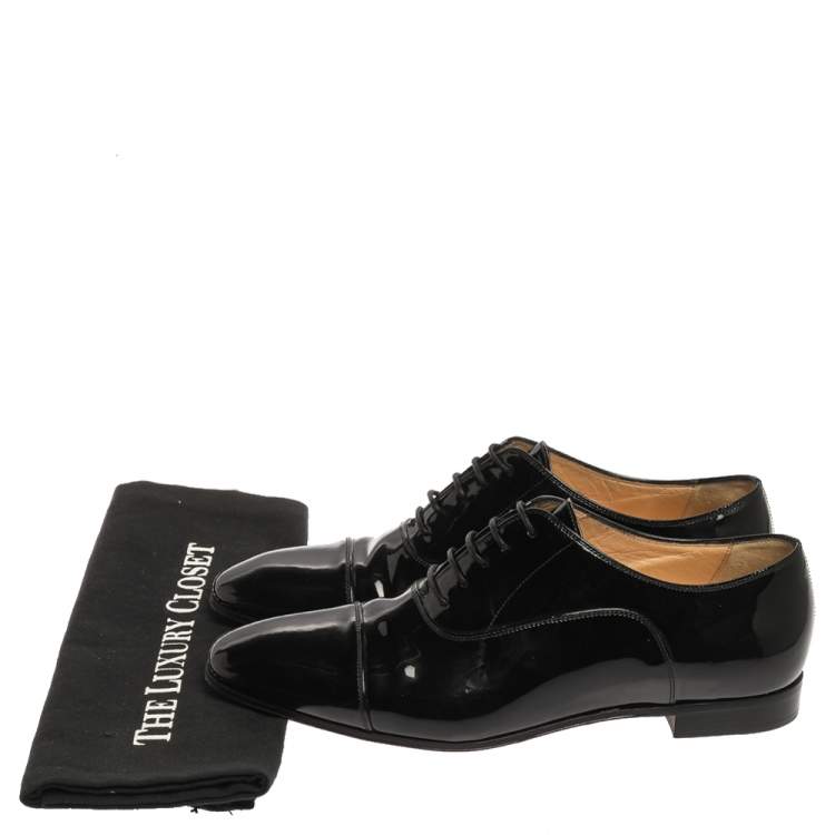 Pre Owned Christian Louboutin Black Patent Leather Cap Toe Oxfords Size 37.5