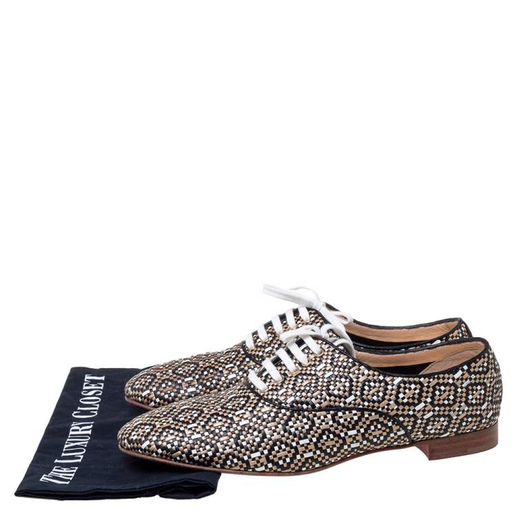 Pre Owned Christian Louboutin Multicolor Woven Leather Fred Lace Up Oxfords Size 41.5