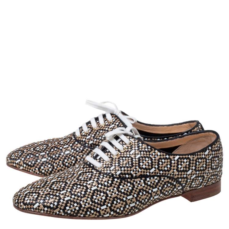 Pre Owned Christian Louboutin Multicolor Woven Leather Fred Lace Up Oxfords Size 41.5