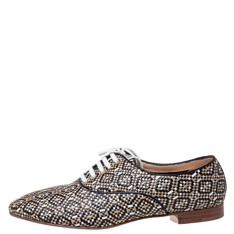 Pre Owned Christian Louboutin Multicolor Woven Leather Fred Lace Up Oxfords Size 41.5