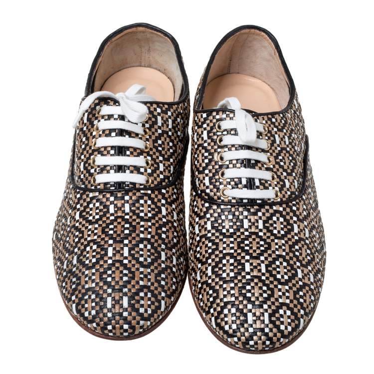 Pre Owned Christian Louboutin Multicolor Woven Leather Fred Lace Up Oxfords Size 41.5