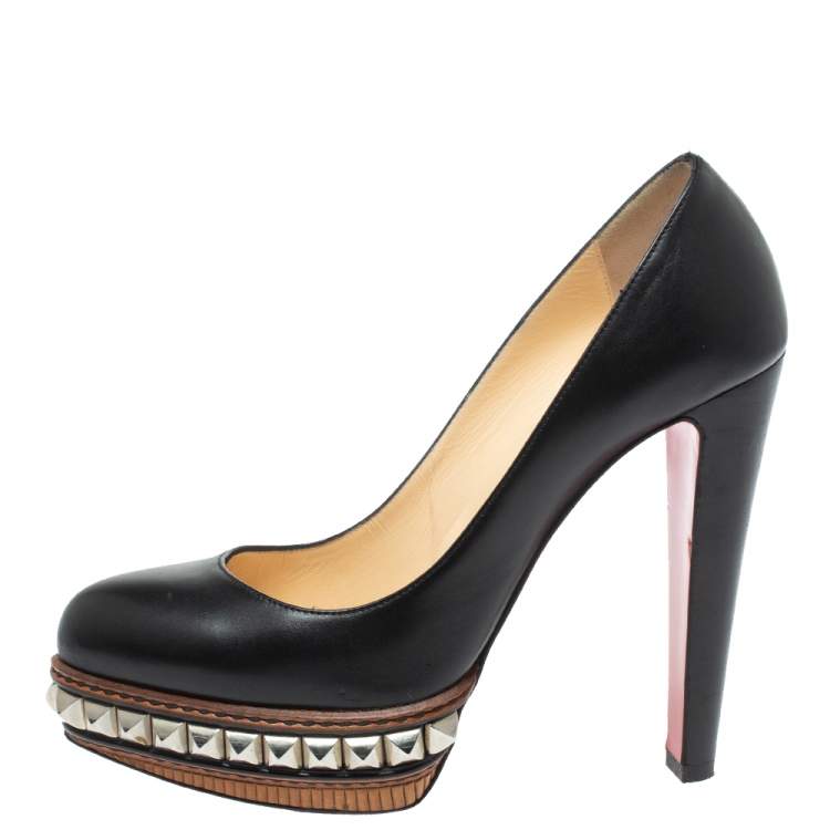 Christian Louboutin Black Patent Leather Goldocross Spike Pumps Size 38