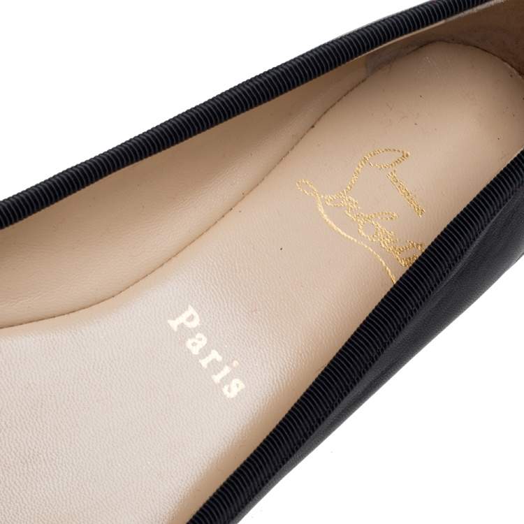 Pre Owned Christian Louboutin Black Leather Rosella Bow Ballet Flats Size 40