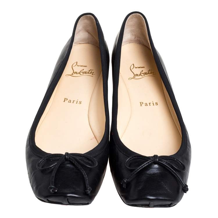 Pre Owned Christian Louboutin Black Leather Rosella Bow Ballet Flats Size 40