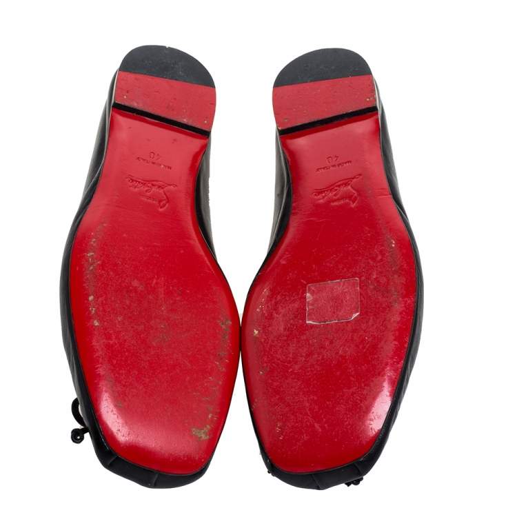 Pre Owned Christian Louboutin Black Leather Rosella Bow Ballet Flats Size 40