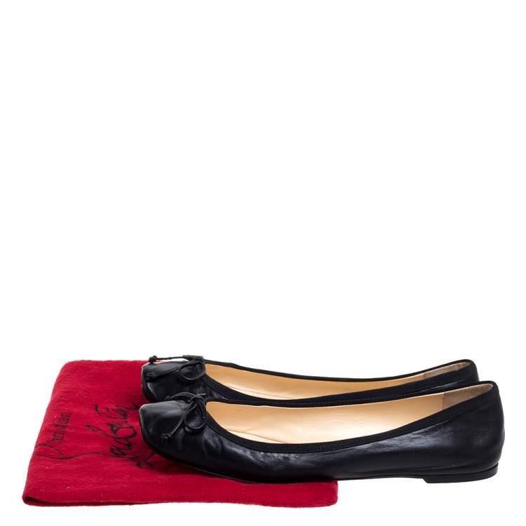 Pre Owned Christian Louboutin Black Leather Rosella Bow Ballet Flats Size 40