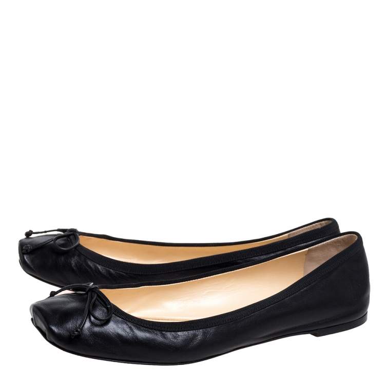 Pre Owned Christian Louboutin Black Leather Rosella Bow Ballet Flats Size 40
