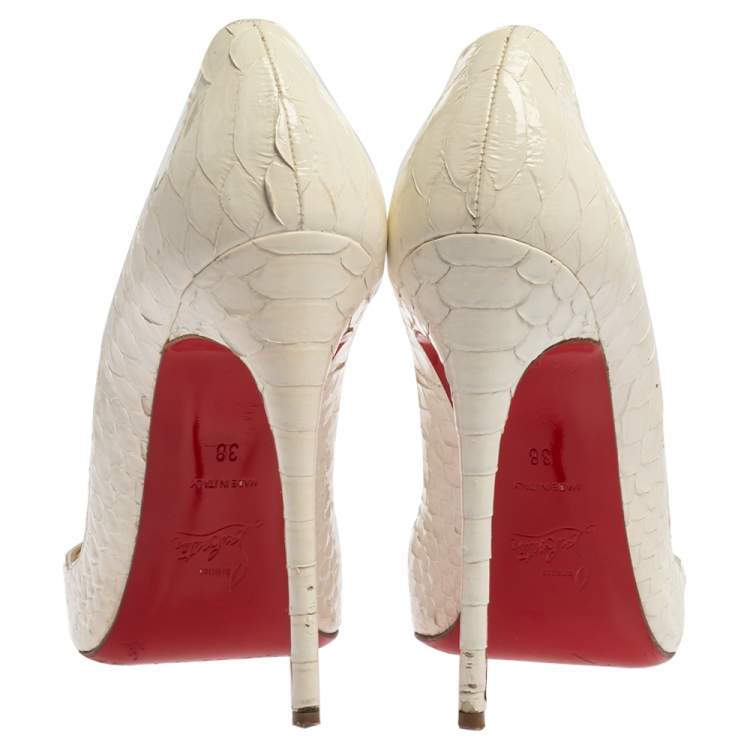 Pre Owned Christian Louboutin White Python So Kate Pumps Size 38