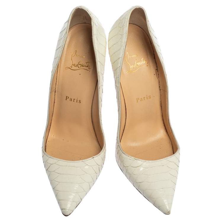 Pre Owned Christian Louboutin White Python So Kate Pumps Size 38