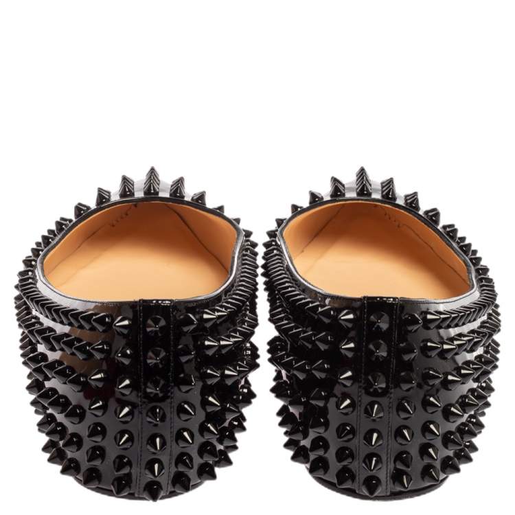 Pre Owned Christian Louboutin Black Patent Leather Spike Pointed Toe Ballet Flats Size 38.5