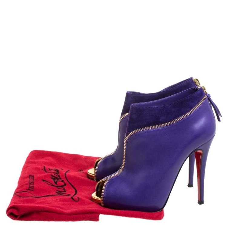 مملوكة مسبقًا Christian Louboutin Purple Leather And Suede Clo Zippe Peep Toe Boots Size 36