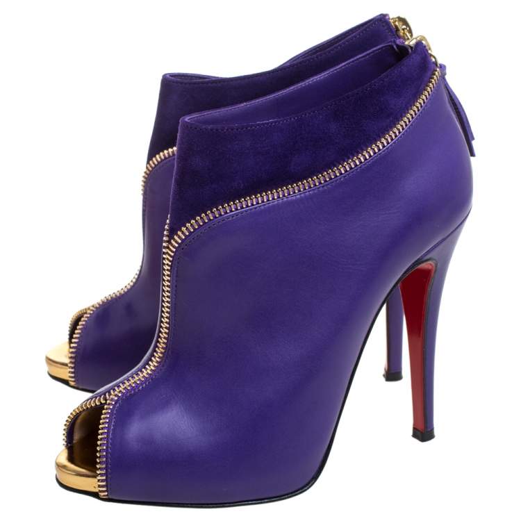 مملوكة مسبقًا Christian Louboutin Purple Leather And Suede Clo Zippe Peep Toe Boots Size 36