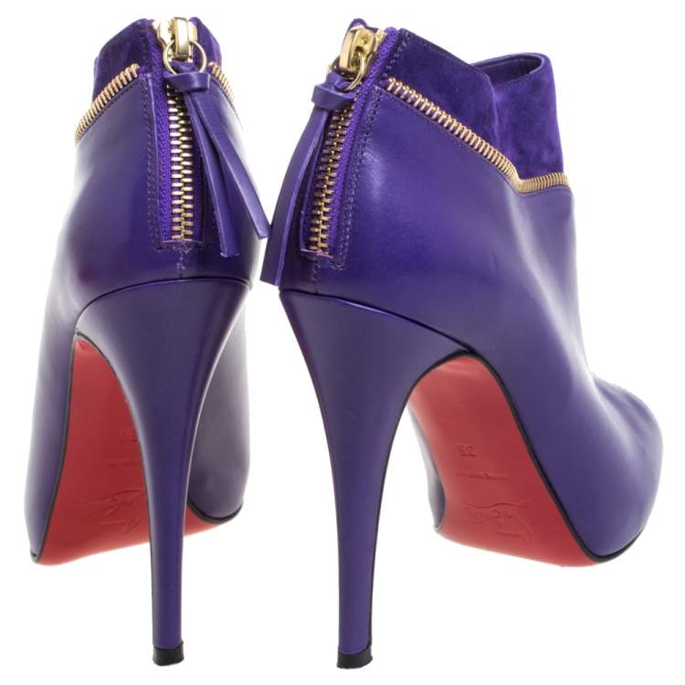 مملوكة مسبقًا Christian Louboutin Purple Leather And Suede Clo Zippe Peep Toe Boots Size 36
