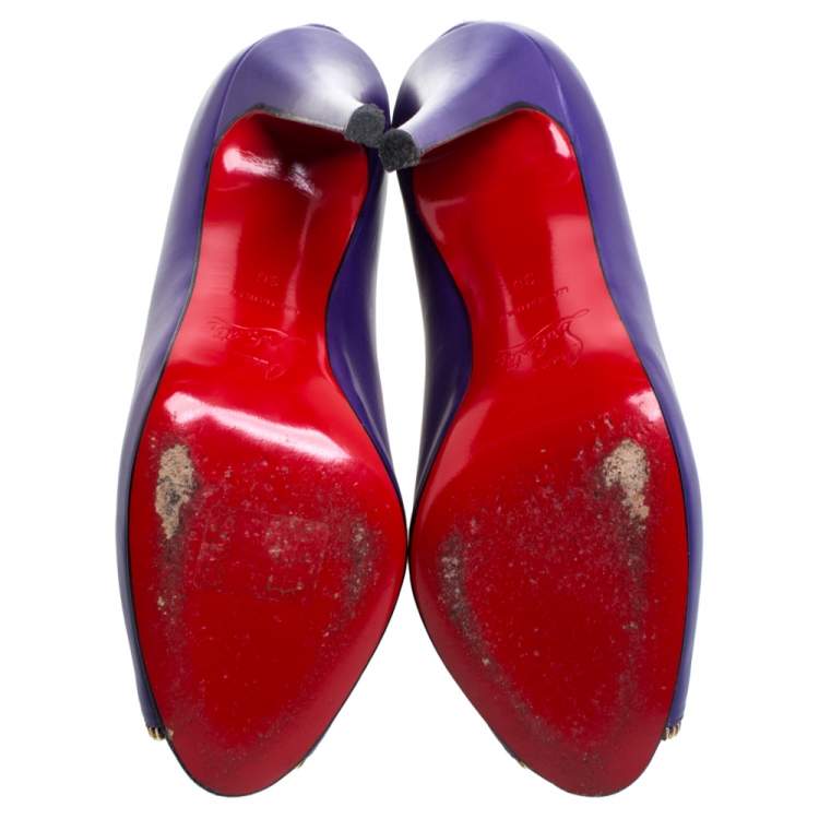 مملوكة مسبقًا Christian Louboutin Purple Leather And Suede Clo Zippe Peep Toe Boots Size 36