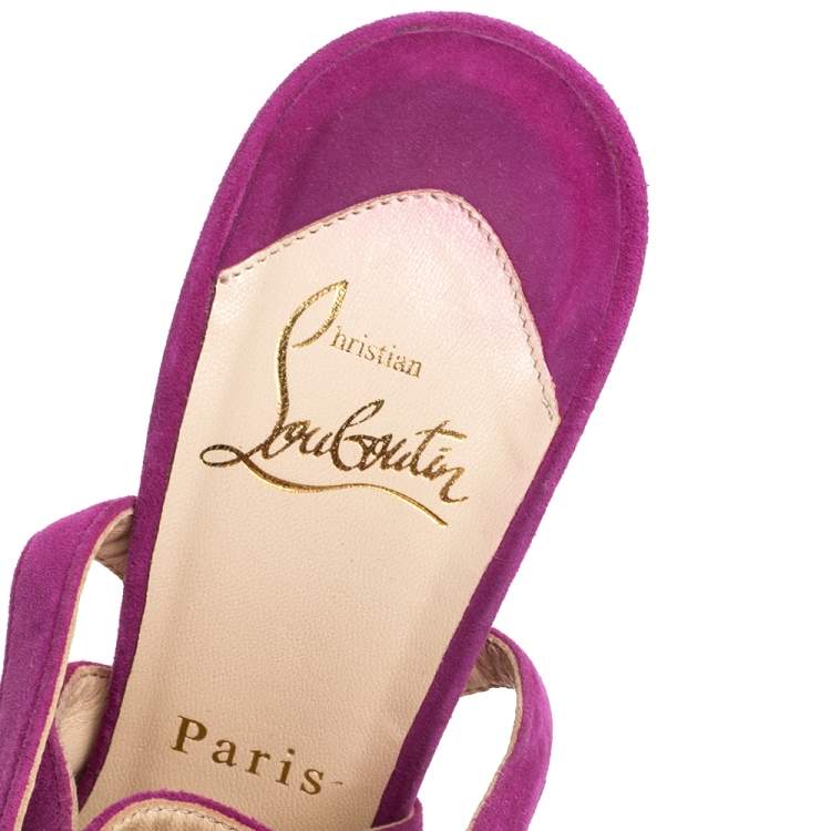Pre Owned Christian Louboutin Fuchsia Suede Change Of The Guard Cross Ankle Strap Sandals Size 36
