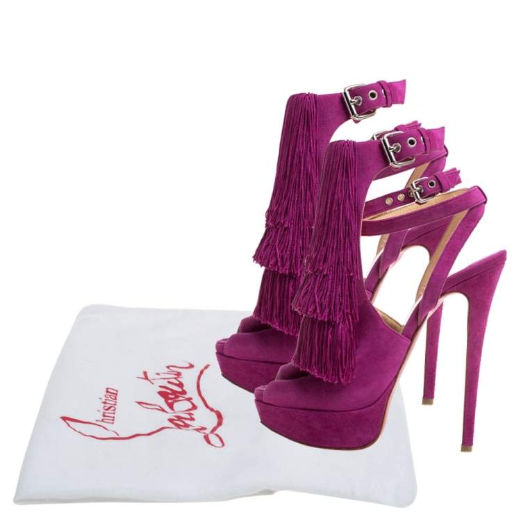 Pre Owned Christian Louboutin Fuchsia Suede Change Of The Guard Cross Ankle Strap Sandals Size 36