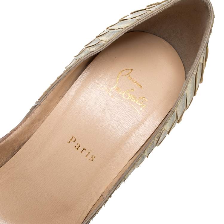 Pre Owned Christian Louboutin Grey/Beige Python Leather Altadama Peep Toe Platform Pumps Size 41