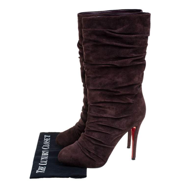Pre Owned Christian Louboutin Brown Suede Pilos Boots Size 40