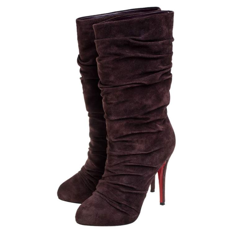 Pre Owned Christian Louboutin Brown Suede Pilos Boots Size 40