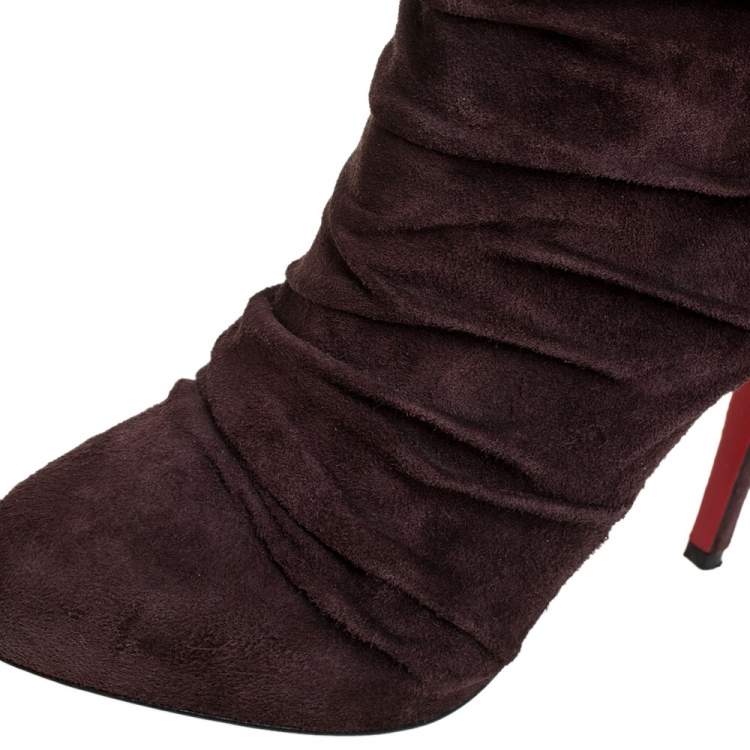 Pre Owned Christian Louboutin Brown Suede Pilos Boots Size 40
