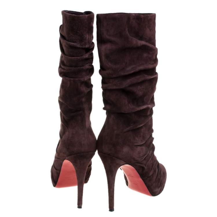 Pre Owned Christian Louboutin Brown Suede Pilos Boots Size 40