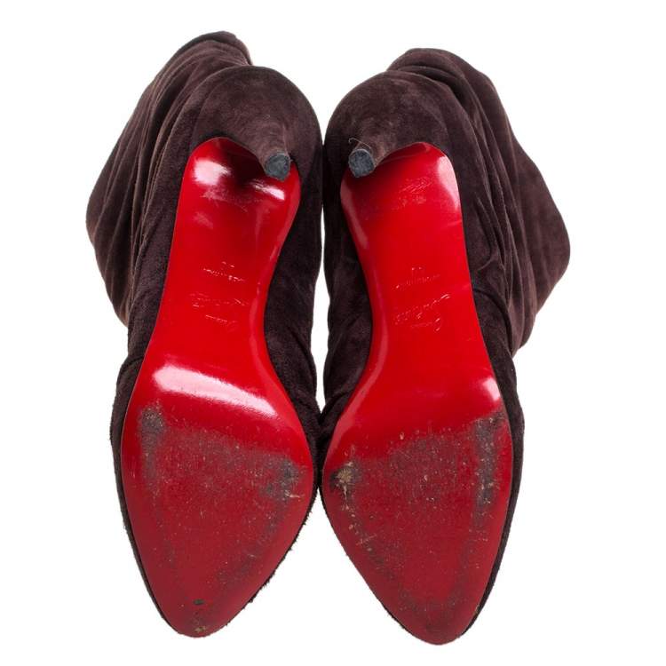 Pre Owned Christian Louboutin Brown Suede Pilos Boots Size 40