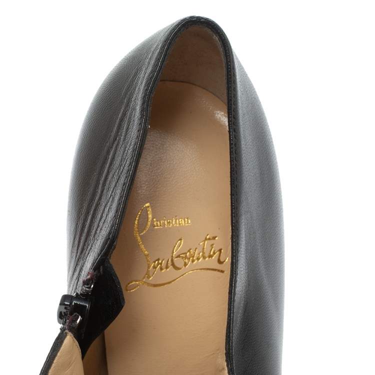 Pre Owned Christian Louboutin Black Leather Manon Buckle Details Platform Booties Size 39.5