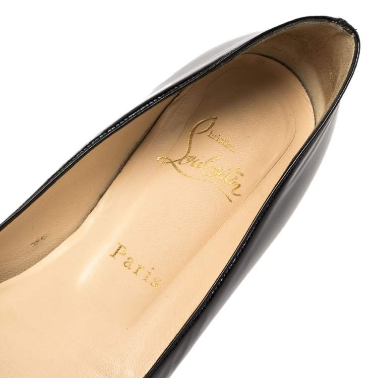 Pre Owned Christian Louboutin Black Patent Leather Turban Peep Toe Ballet Flats Size 38