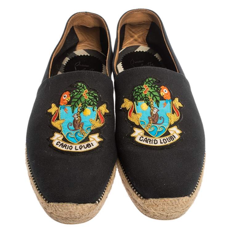 Pre Owned Christian Louboutin Dark Blue Canvas Cario Loubi Flat Olona Espadrilles Sneakers Size 40