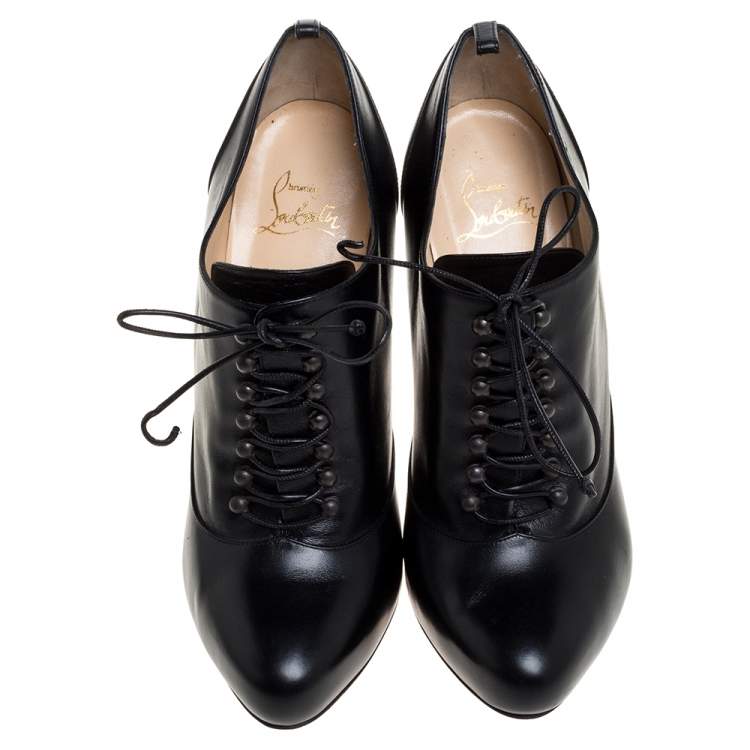 Pre Owned Christian Louboutin Black Leather Lace Up Booties 40.5
