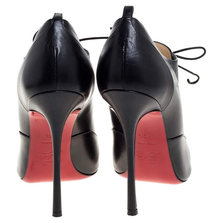 Pre Owned Christian Louboutin Black Leather Lace Up Booties 40.5