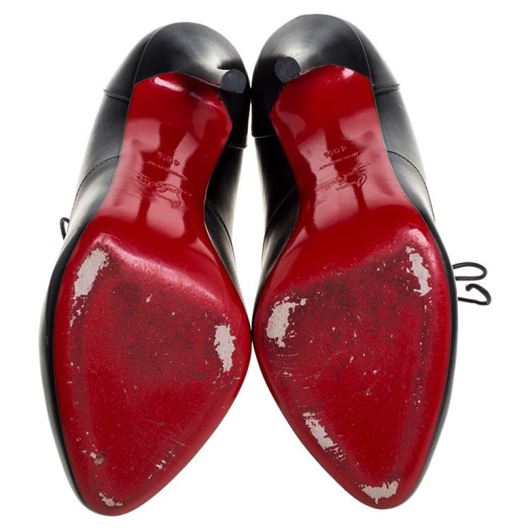 Pre Owned Christian Louboutin Black Leather Lace Up Booties 40.5