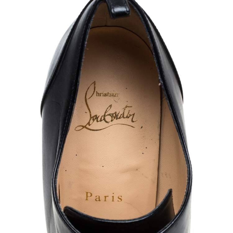 Pre Owned Christian Louboutin Black Leather Lace Up Booties 40.5