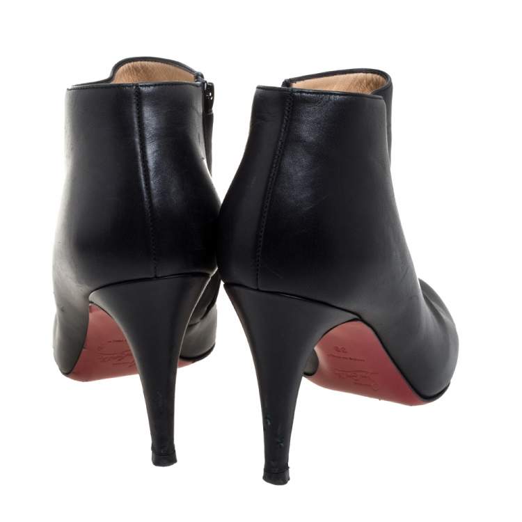Pre Owned Christian Louboutin Black Leather Belle Ankle Boots Size 39