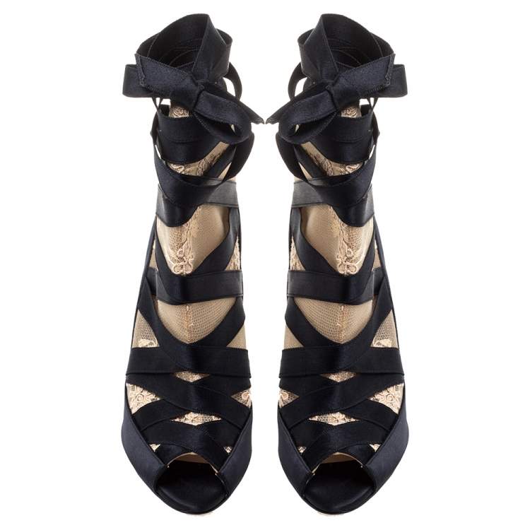 Pre Owned Christian Louboutin Black/Beige Petit Fee Ankle Boots Size 38